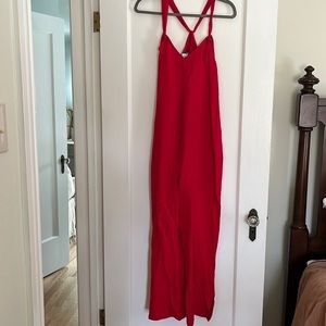 Hatch maternity red linen jumpsuit